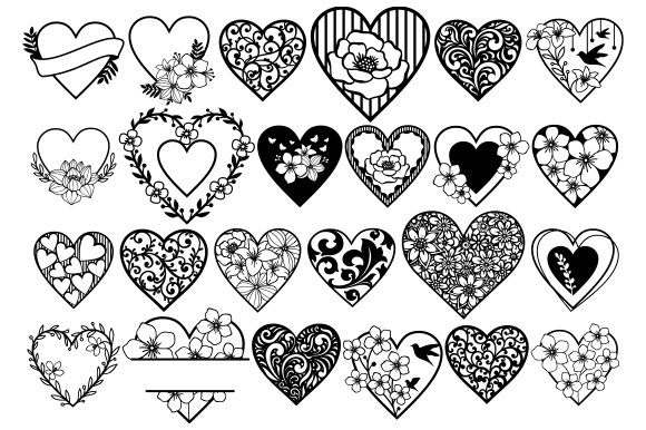 24 Heart Mandala, Heart Clip Art for Graphics and Crafts