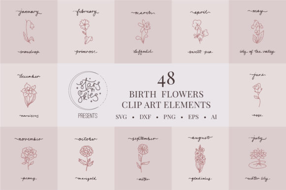 Birth Flowers Cut Files and Clip Art for Graphics and Crafts