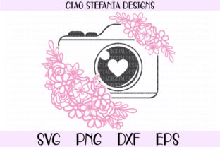 Camera with Flowers Graphics for Crafts & Branding