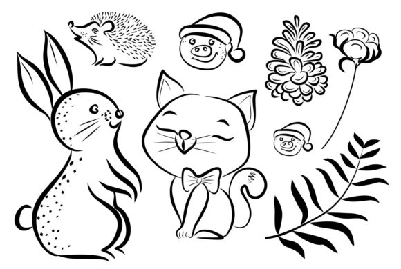 Cute Christmas Hedgehog and Rabbit Graphics for Crafts