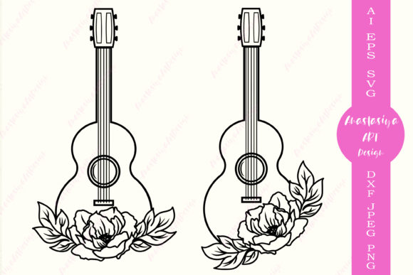 Floral Acoustic Guitar Graphics for Crafts
