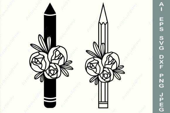 Floral Pensil Graphics for Crafts and Branding