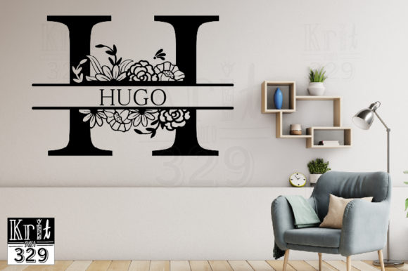 H Split Monogram Botanical Border SVG for Graphics and Crafts
