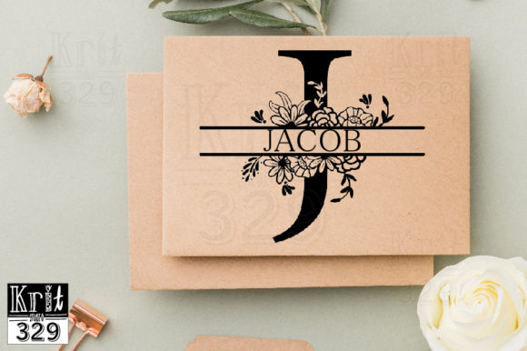 Split Monogram J Botanical Border SVG for Graphics and Crafts