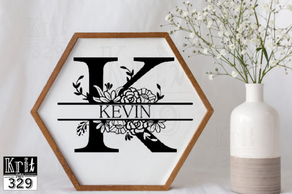 Split Monogram K Botanical Border SVG for Graphics and Crafts