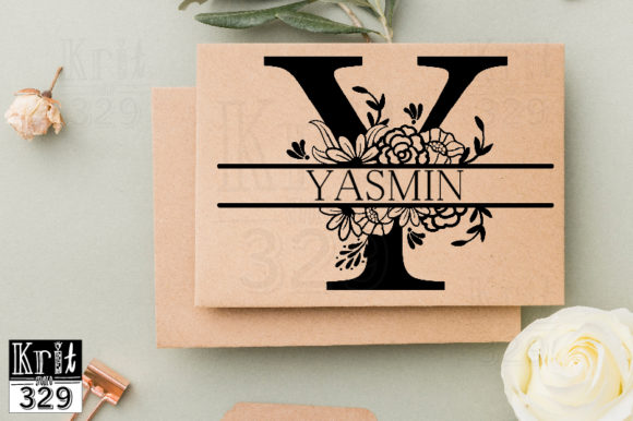 Split Monogram Y Botanical Border SVG for Graphics and Crafts