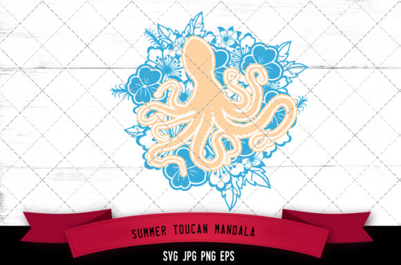 Tropical Floral Octopus Mandala Graphics for Crafts
